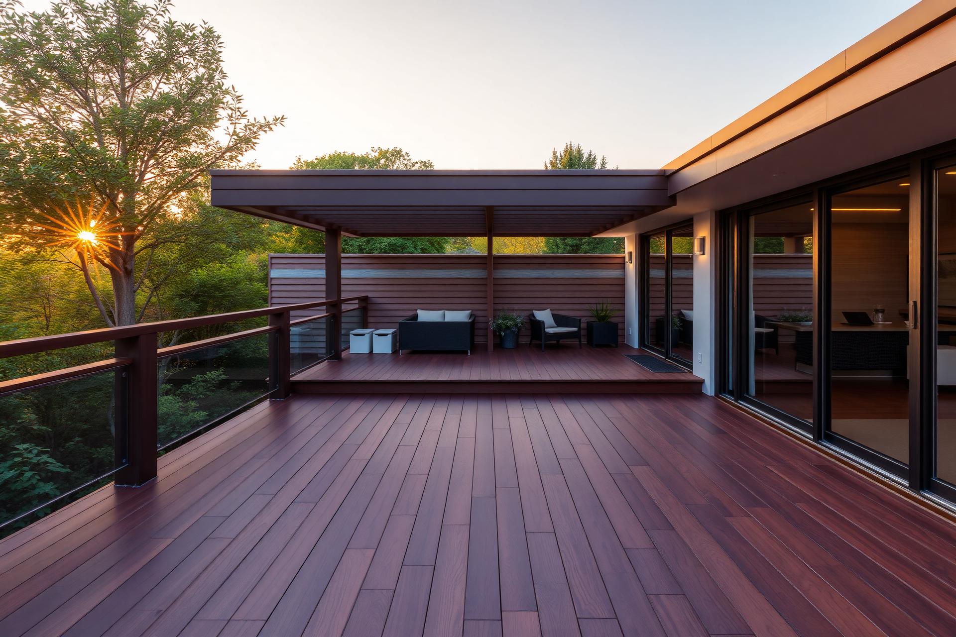 Exklusive Holzterrasse bei Sonnenuntergang